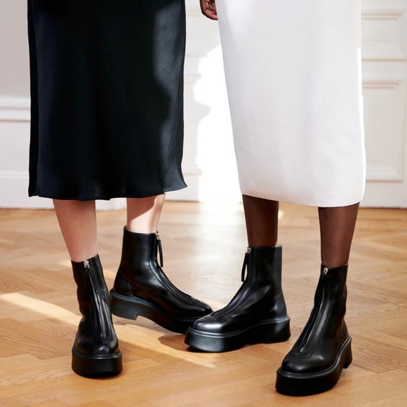 The Row Zipped Boots in Black Leather - Picture 2 of 8